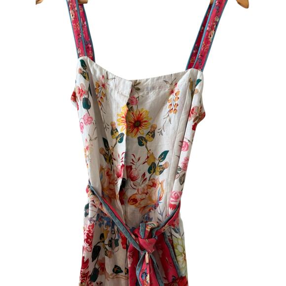 Anthropologie Ranna Gill Floral Print Linen Belted Shorts Romper S - Picture 8 of 11